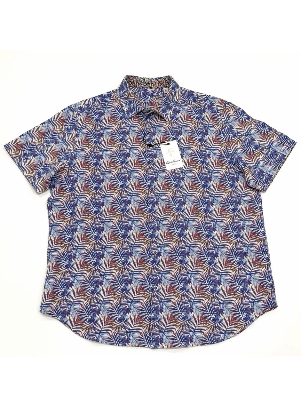 Robert Graham Floral Paisley Short Sleeve Sport Mens Shirt Blue Size S $188
